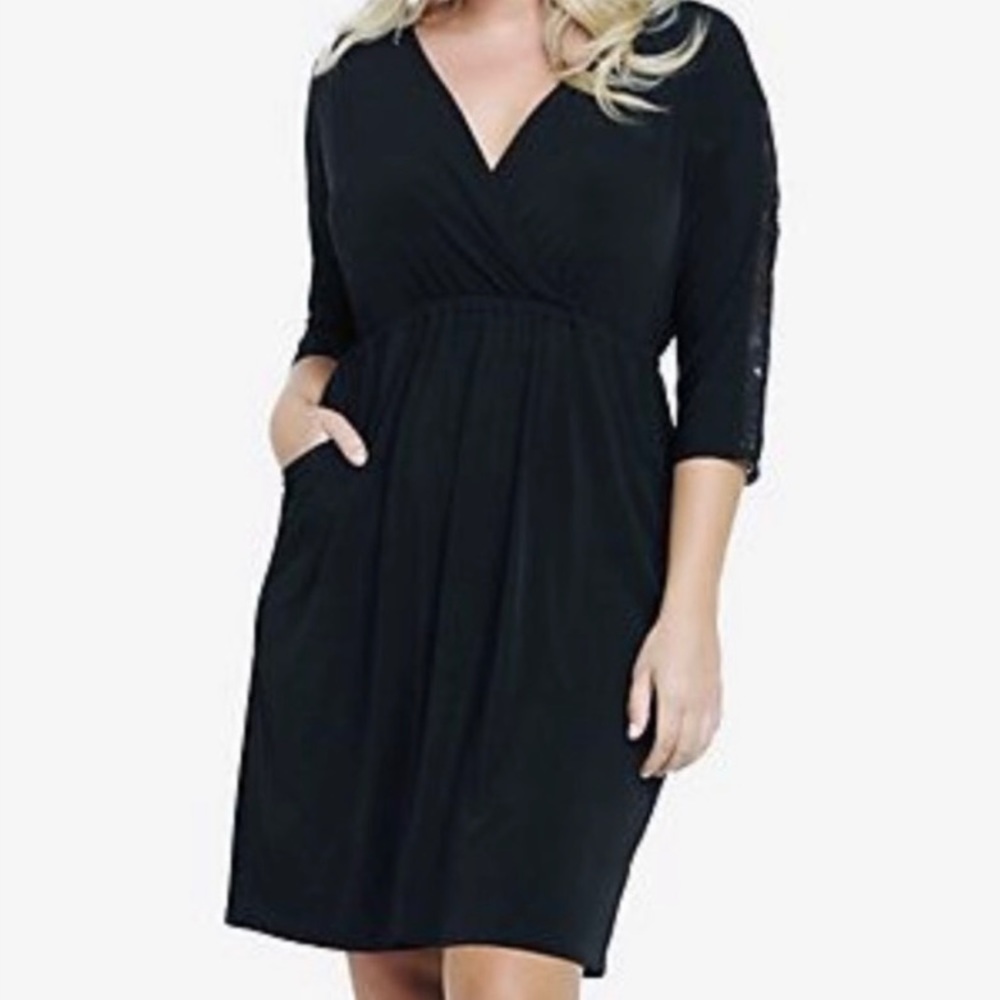 Torrid black v neck lace surplice pocket dress